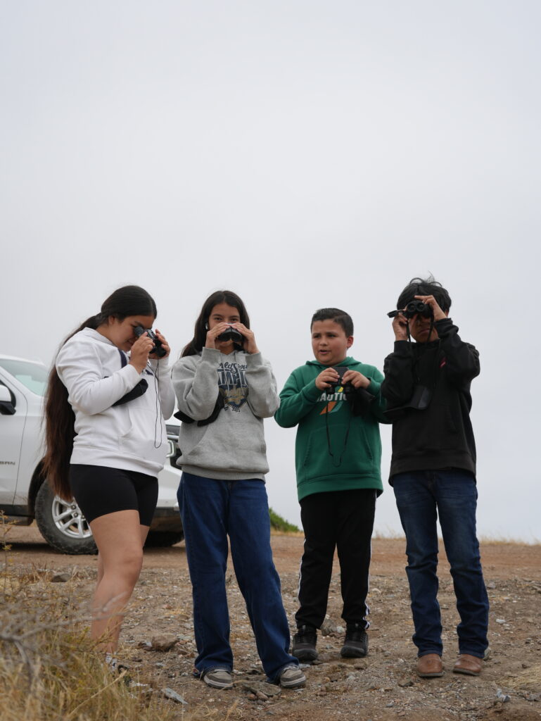 students on Catalina look through binoculars